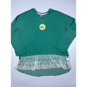 Hayden Los Angeles Green Lace Trim Long Sleeve Top N2239 Womens S/M New